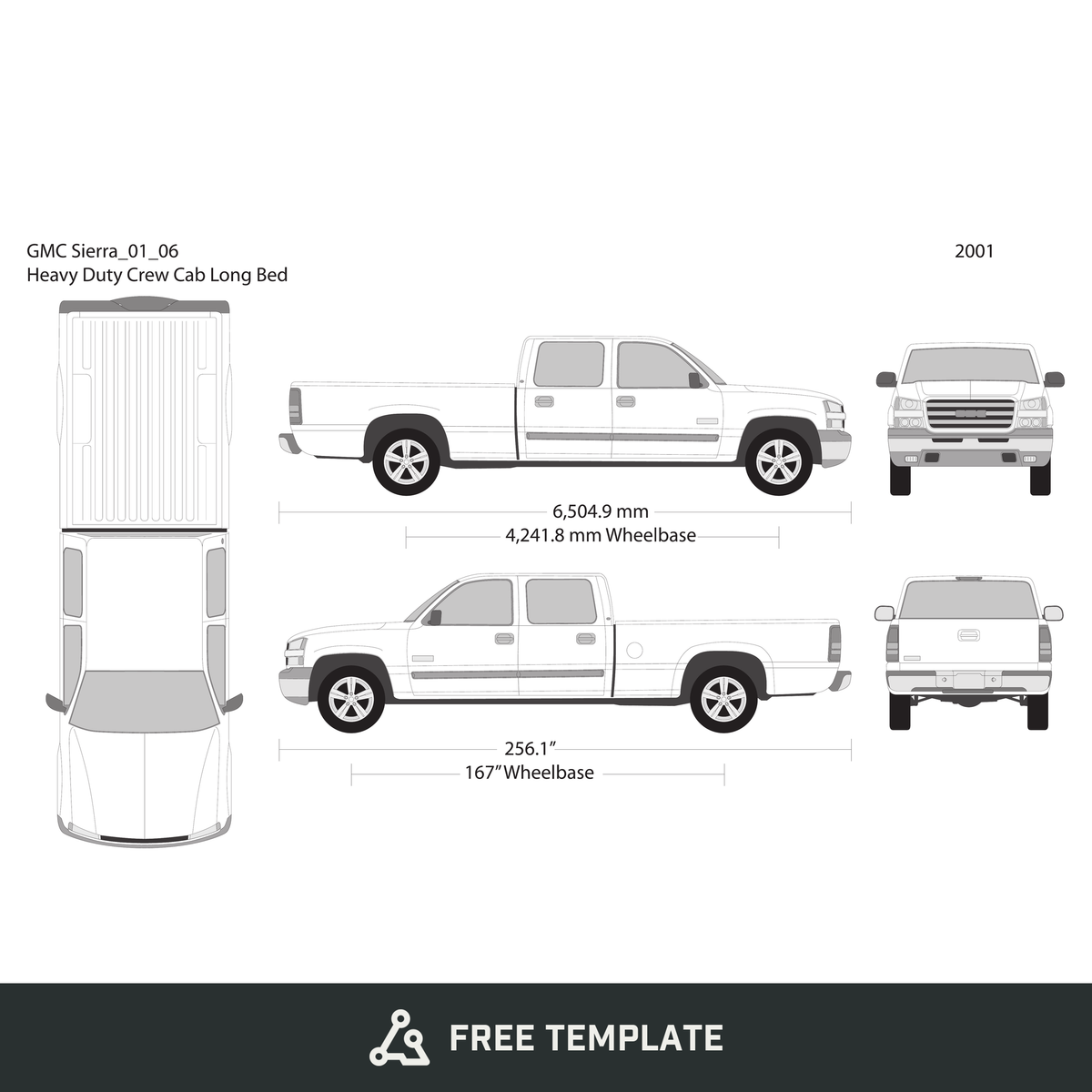 2001 GMC Sierra 1500 free vector vehicle wrap template - GravBase