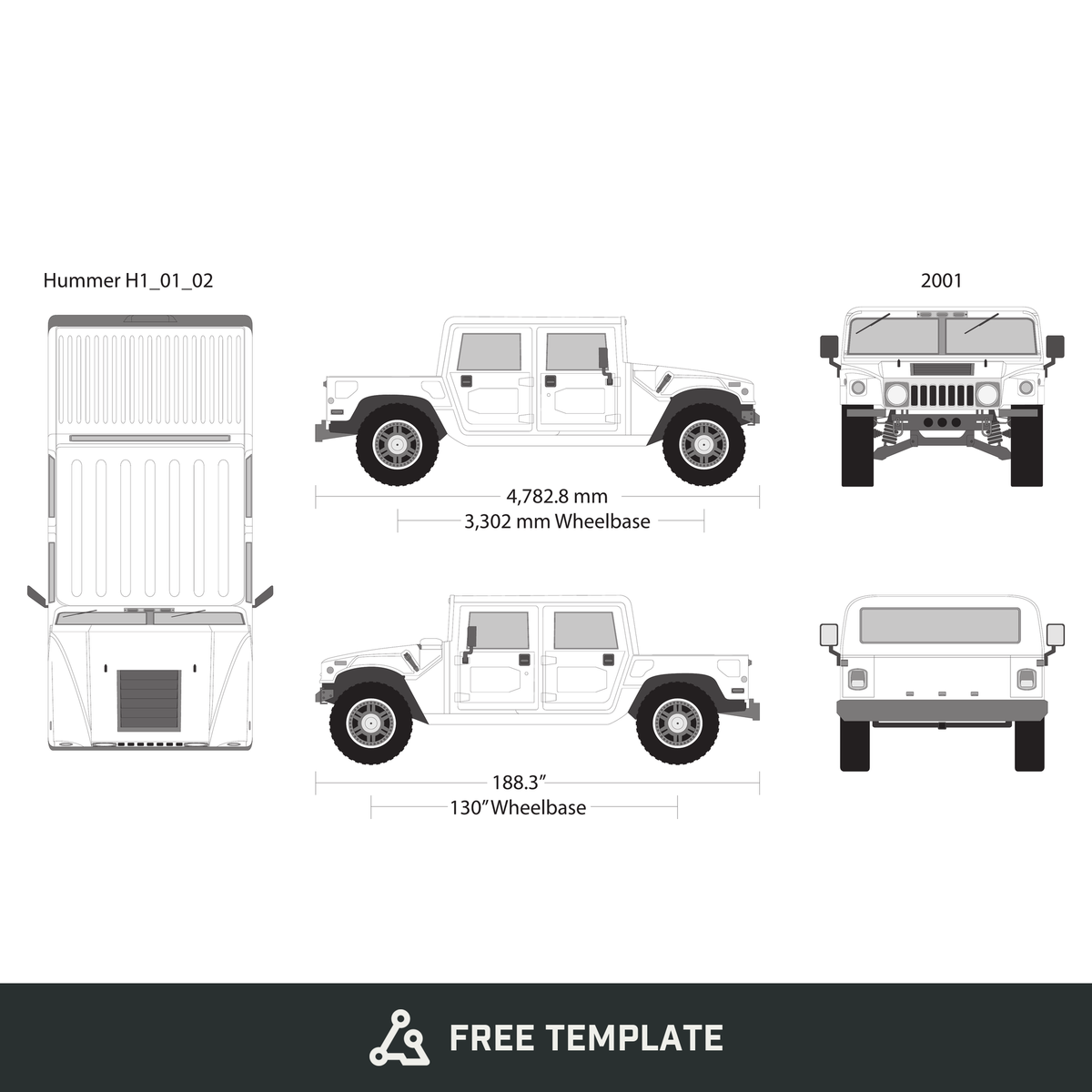 2001 Hummer H1 free vector vehicle wrap template - GravBase