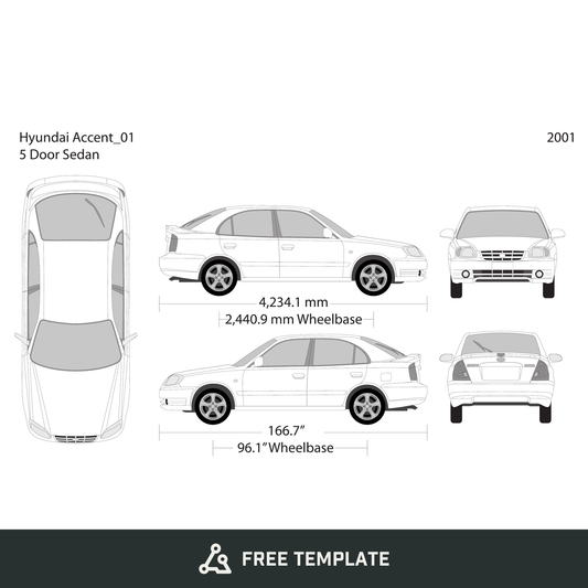 2001 Hyundai Accent Sedan free vector vehicle wrap template - GravBase