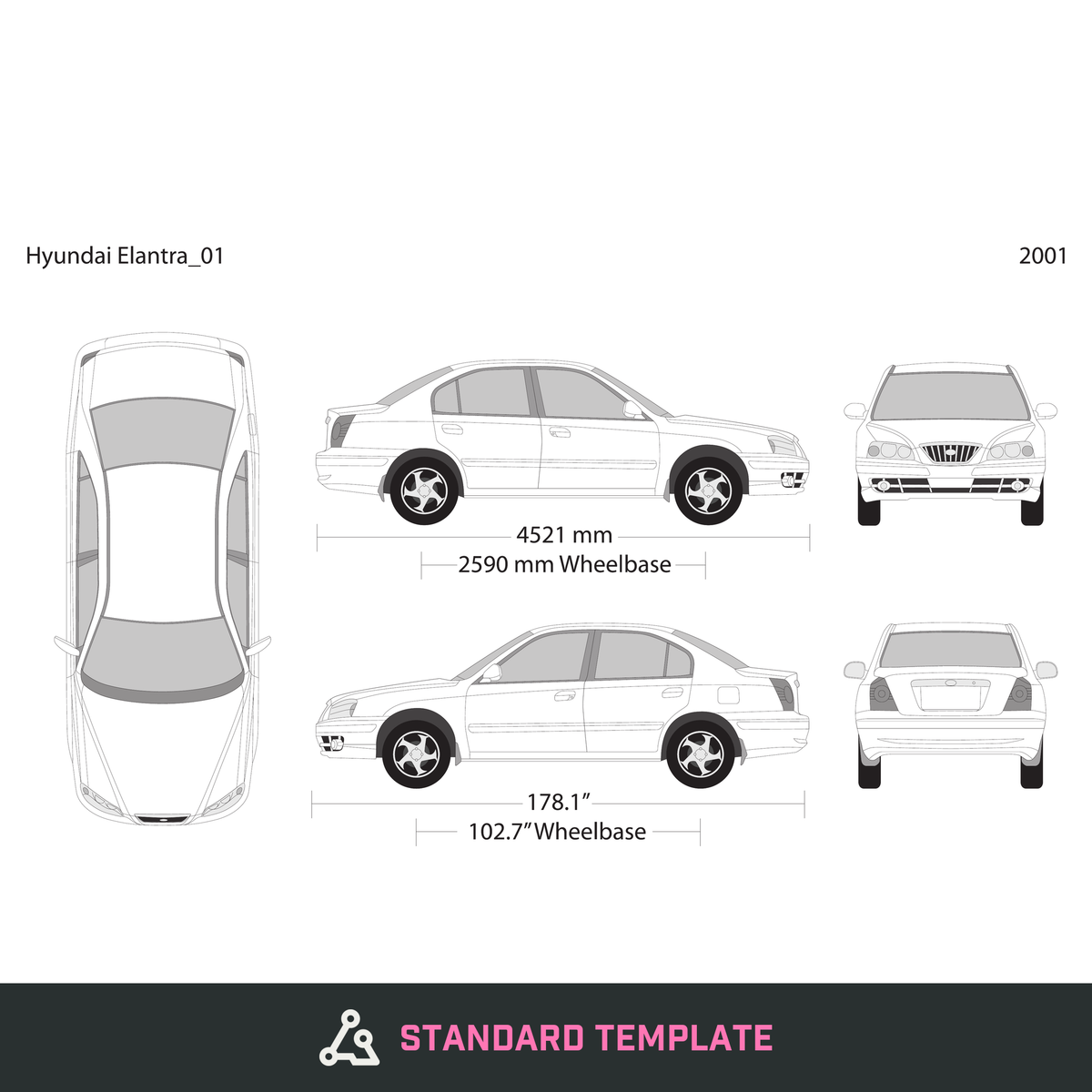 2001 Hyundai Elantra vector wrap template, Design-Ready PDF - GravBase