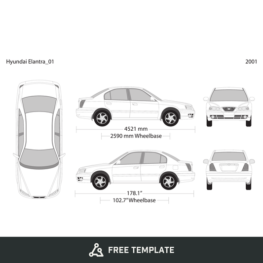 2001 Hyundai Elantra free vector vehicle wrap template - GravBase