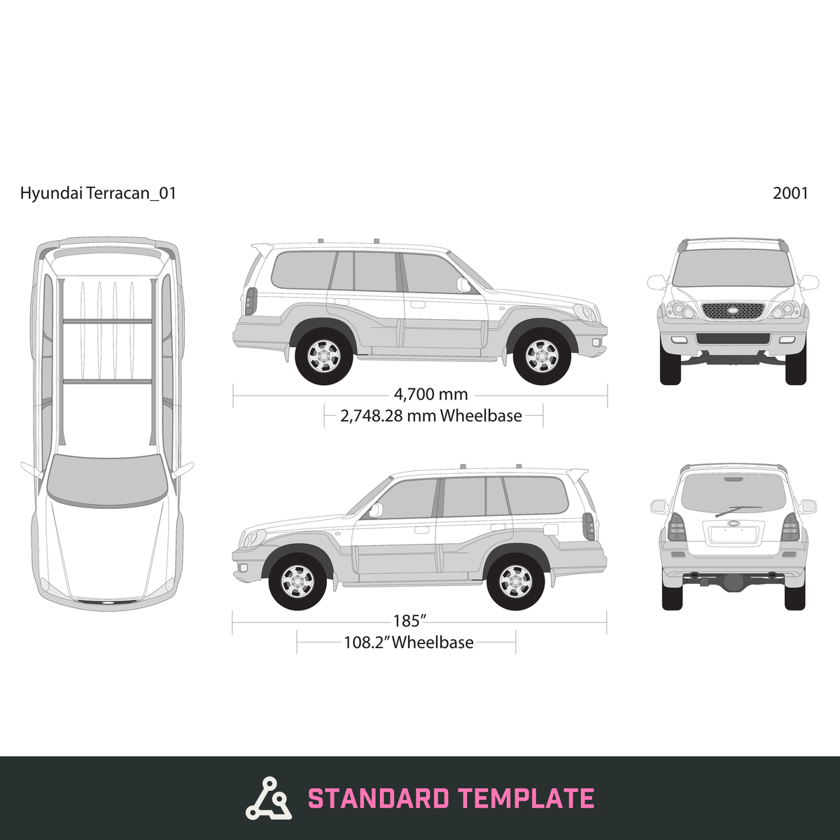 2001 Hyundai Terracan vector wrap template, Design-Ready PDF - GravBase