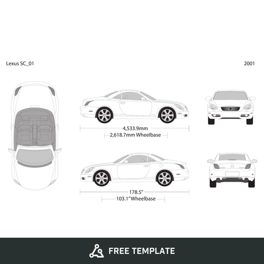 2001 Lexus SC free vector vehicle wrap template - GravBase