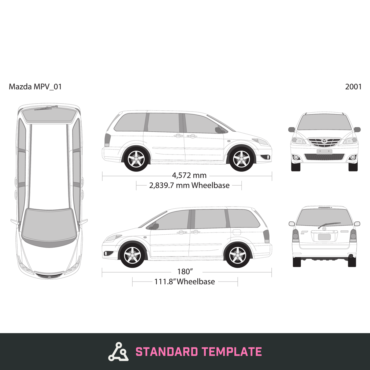 2001 Mazda MPV vector wrap template, Design-Ready PDF - GravBase