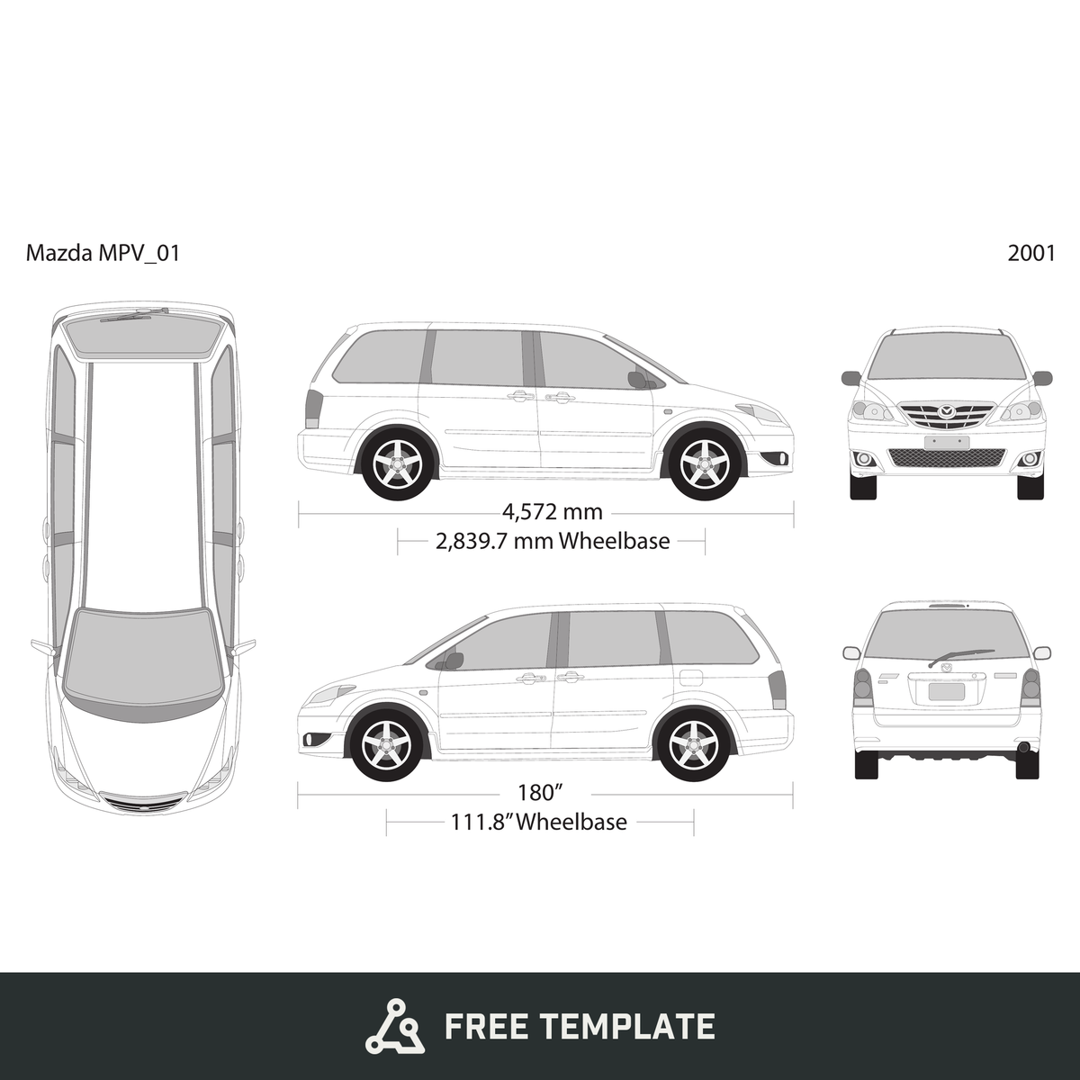 2001 Mazda MPV free vector vehicle wrap template - GravBase