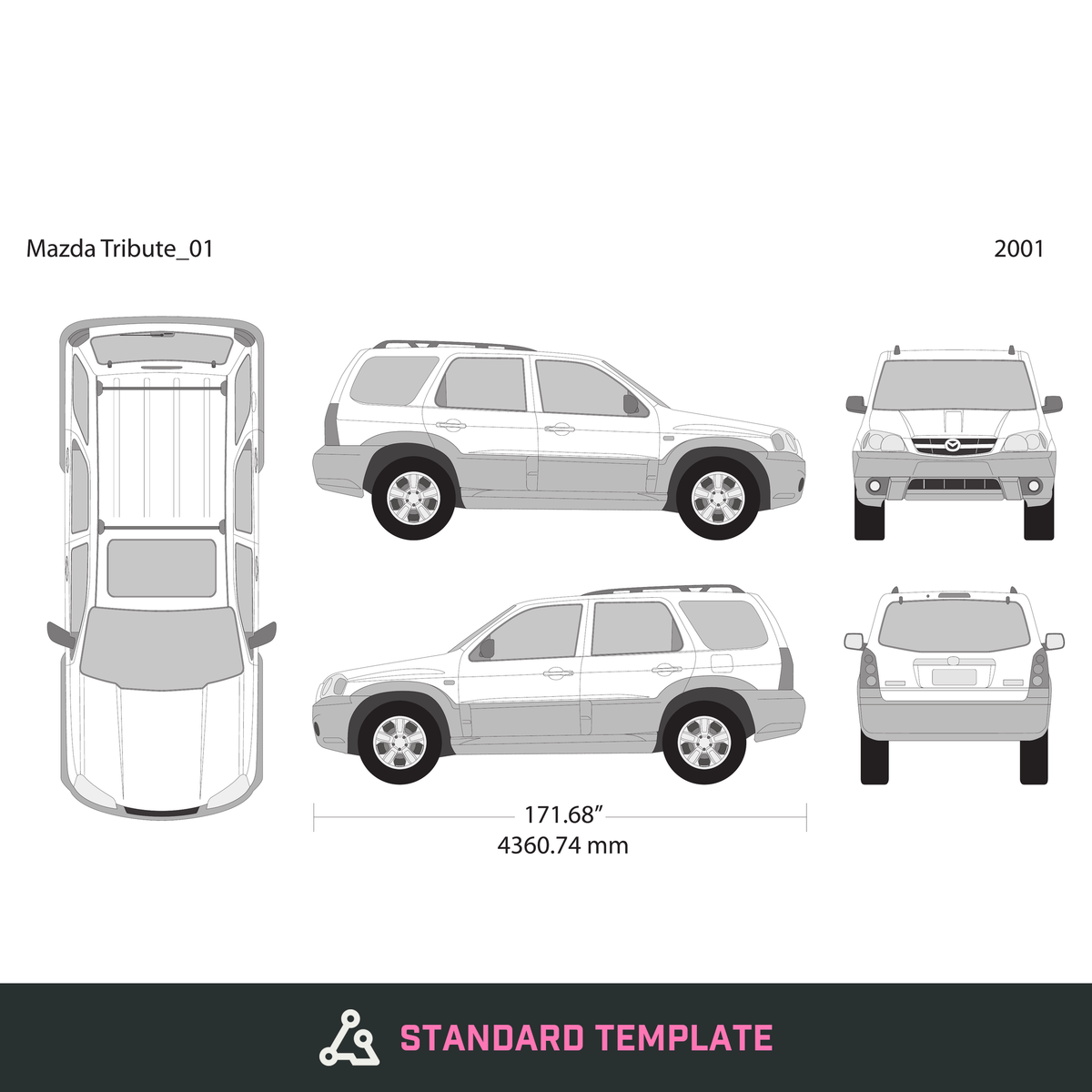 2001 Mazda Tribute vector wrap template, Design-Ready PDF - GravBase
