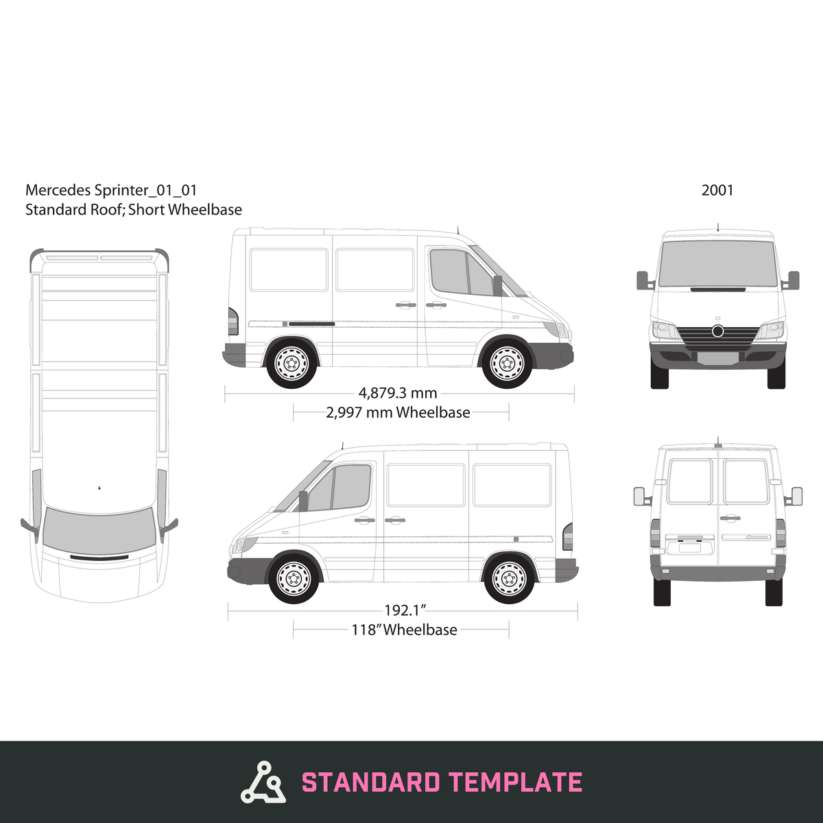 2001 Mercedes Sprinter vector wrap template V01, Design-Ready PDF - GravBase