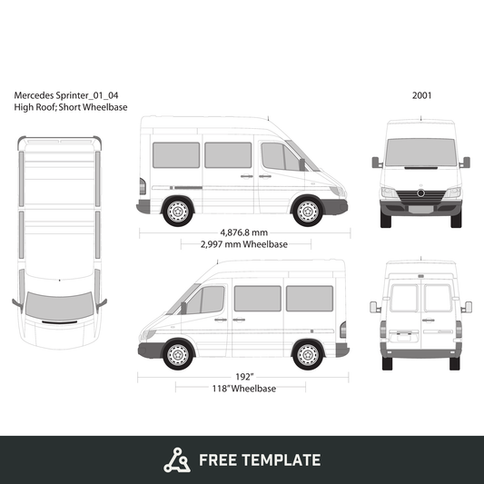 2001 Mercedes Sprinter free vector vehicle wrap template - GravBase
