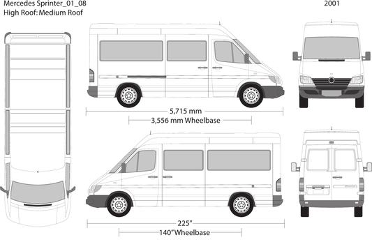 2001 Mercedes Sprinter vector wrap template V08, Design-Ready PDF - GravBase