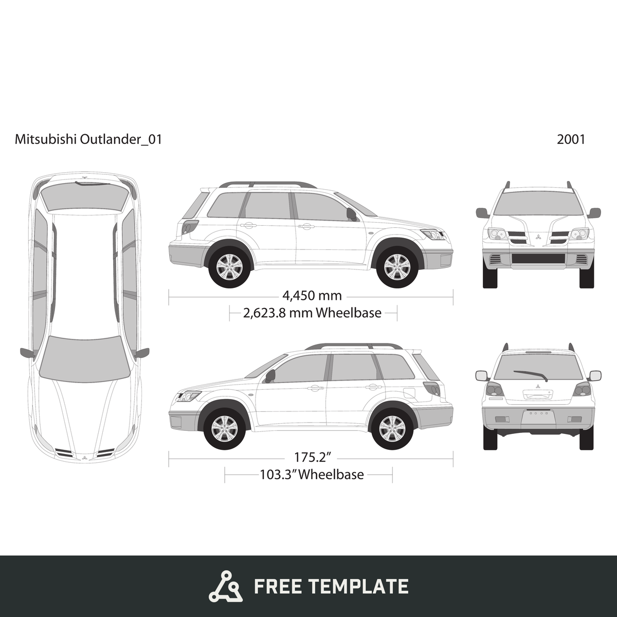 2001 Mitsubishi Outlander free vector vehicle wrap template - GravBase