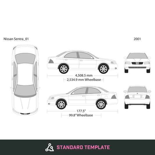 2001 Nissan Sentra vector wrap template, Design-Ready PDF - GravBase