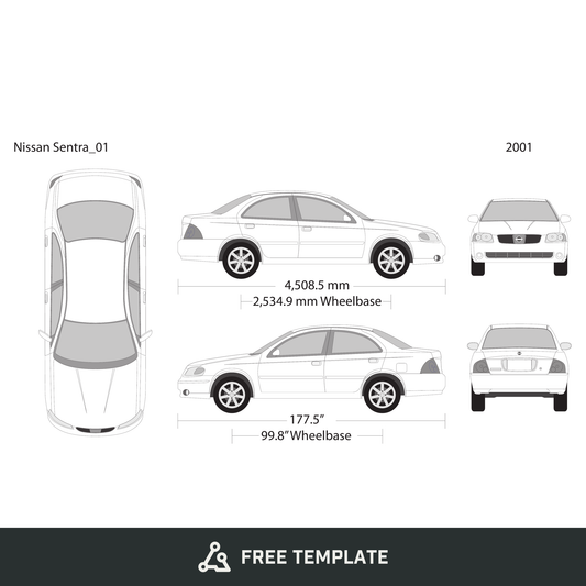 2001 Nissan Sentra free vector vehicle wrap template - GravBase