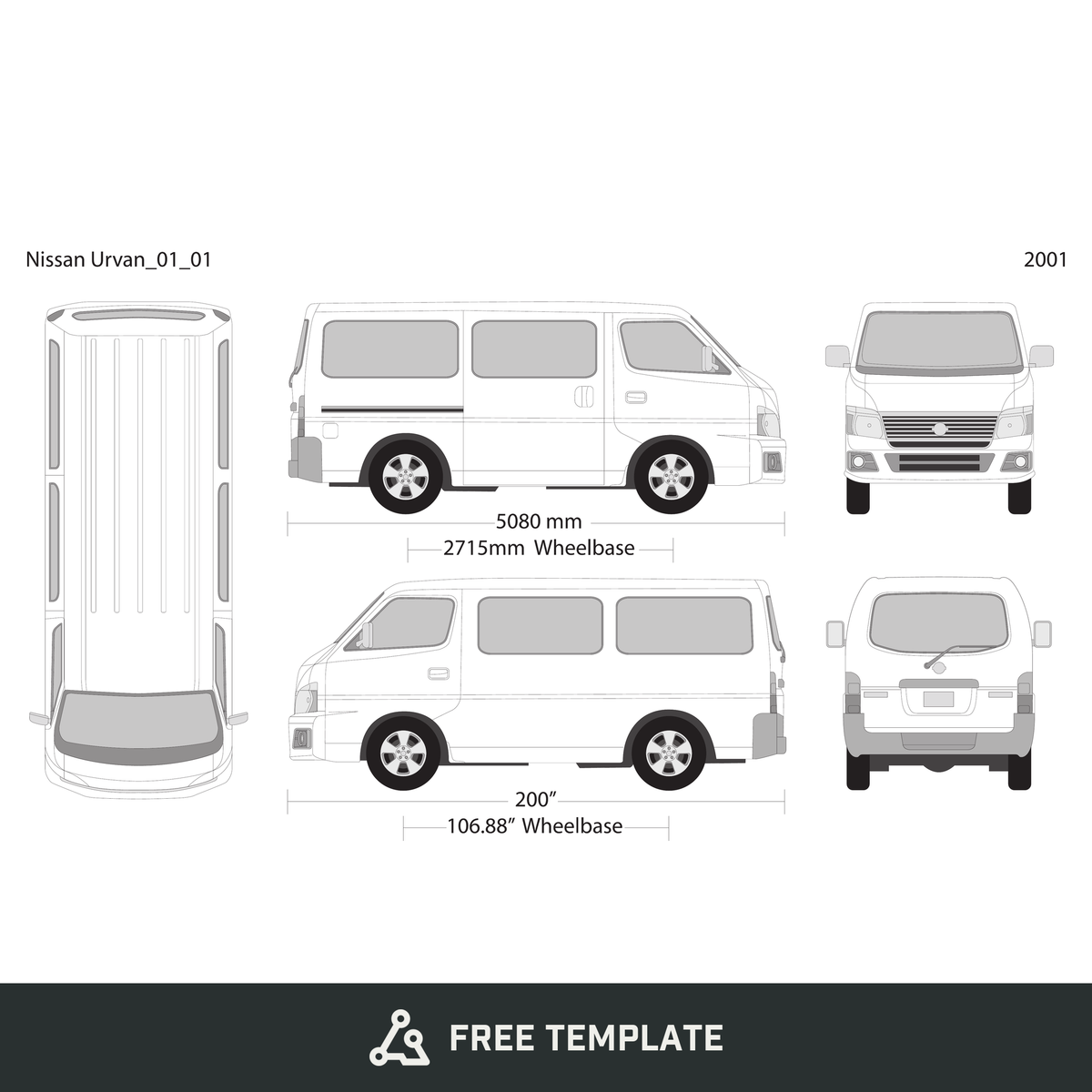 2001 Nissan Urvan free vector vehicle wrap template - GravBase