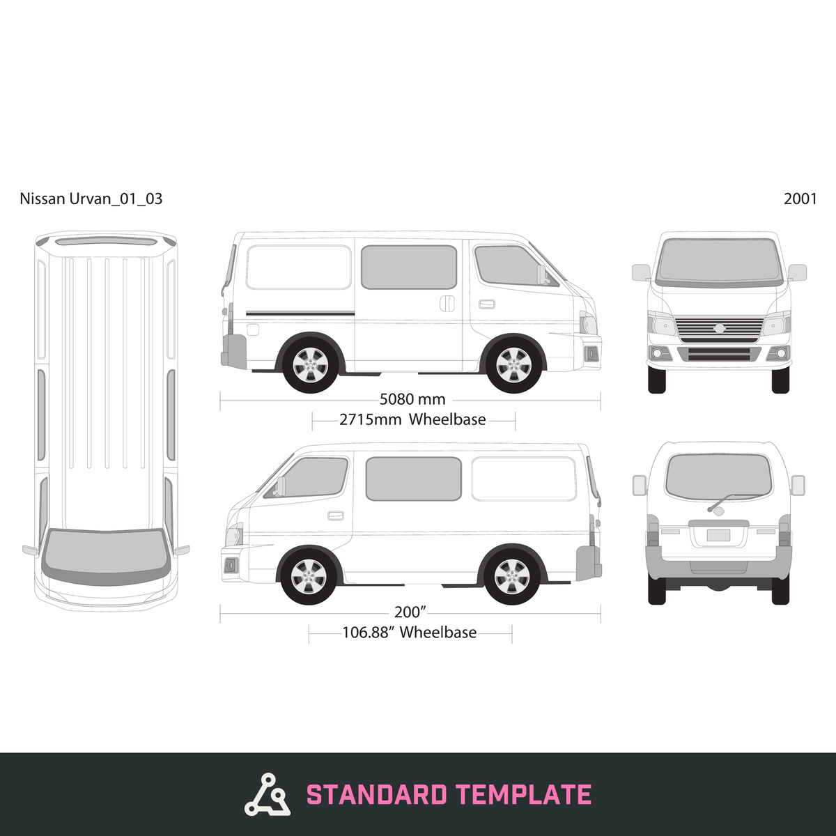 2001 Nissan Urvan vector wrap template V03, Design-Ready PDF - GravBase