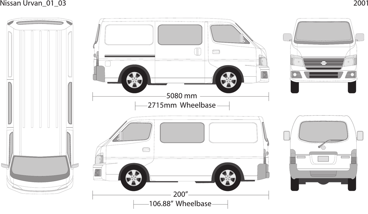 2001 Nissan Urvan vector wrap template V03, Design-Ready PDF - GravBase