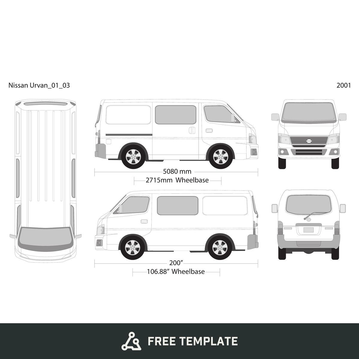 2001 Nissan Urvan free vector vehicle wrap template - GravBase