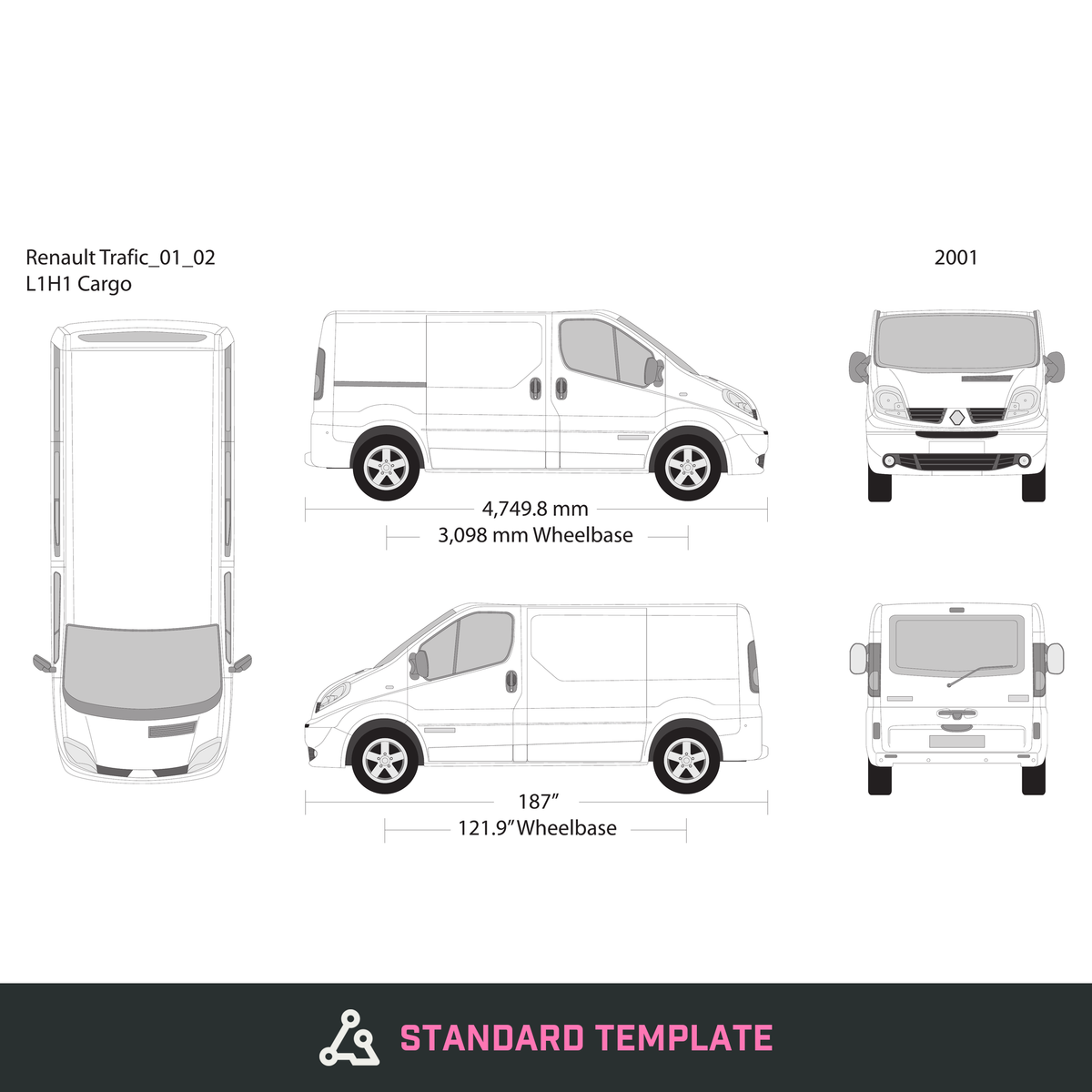 2001 Renault Trafic vector wrap template V02, Design-Ready PDF - GravBase