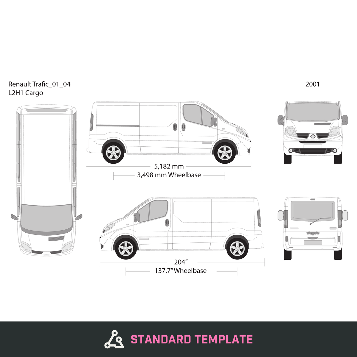 2001 Renault Trafic vector wrap template V04, Design-Ready PDF - GravBase