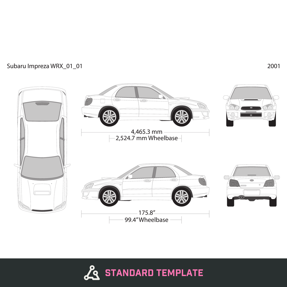 2001 Subaru Impreza vector wrap template V01, Design-Ready PDF - GravBase