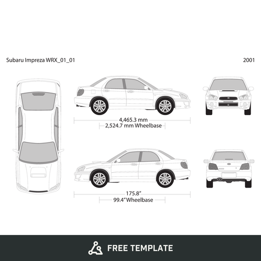 2001 Subaru Impreza free vector vehicle wrap template - GravBase