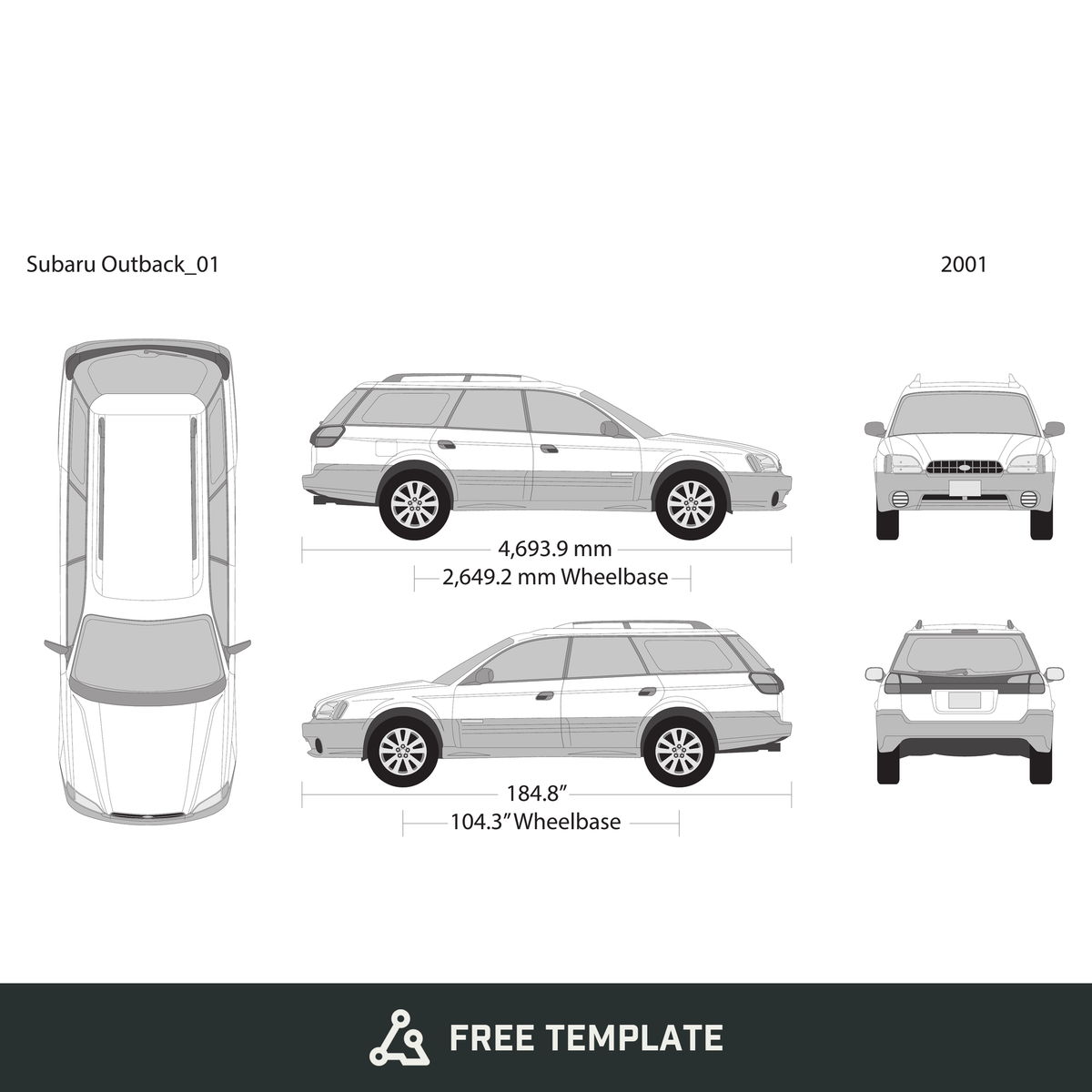 2001 Subaru Outback free vector vehicle wrap template - GravBase