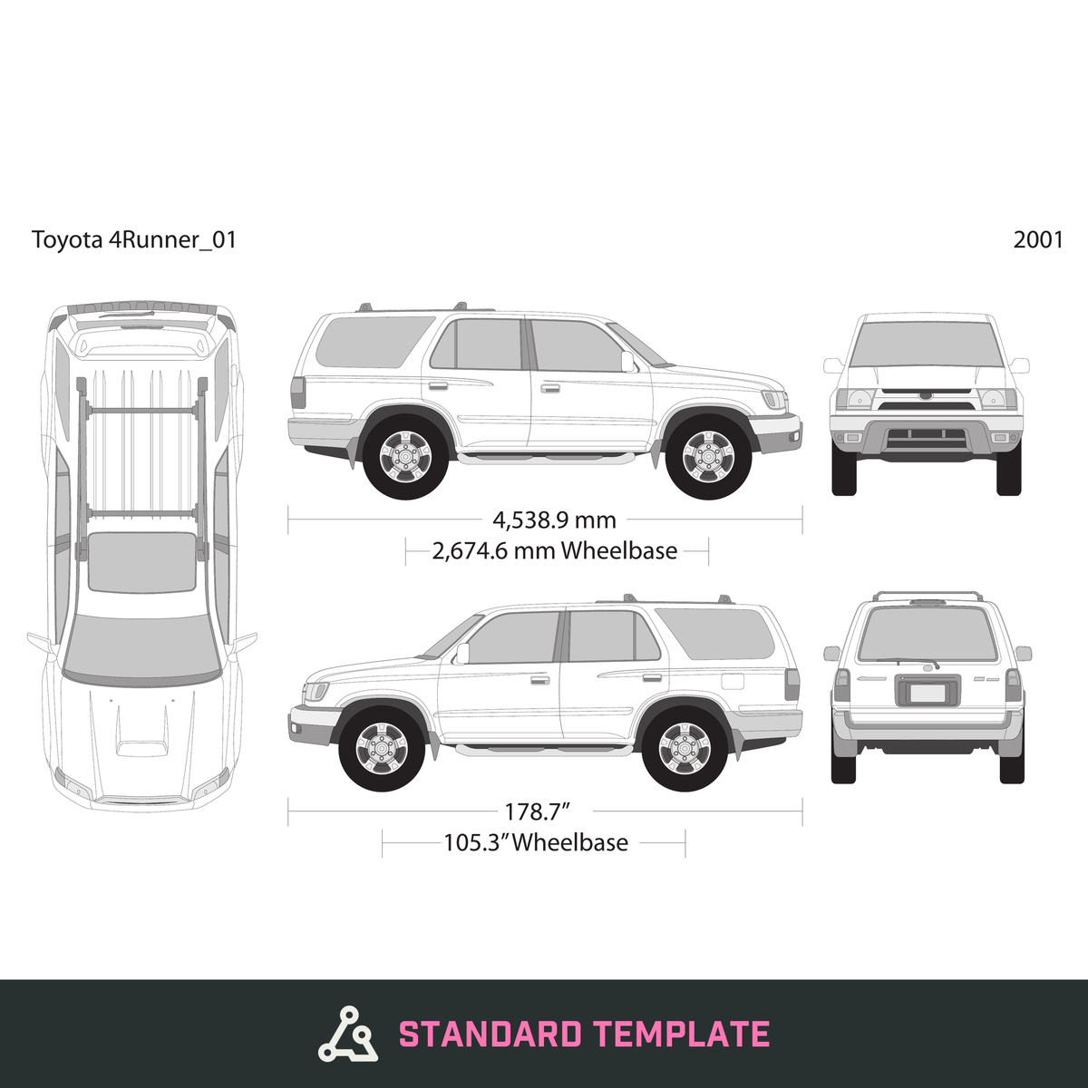 2001 Toyota 4 Runner vector wrap template, Design-Ready PDF - GravBase