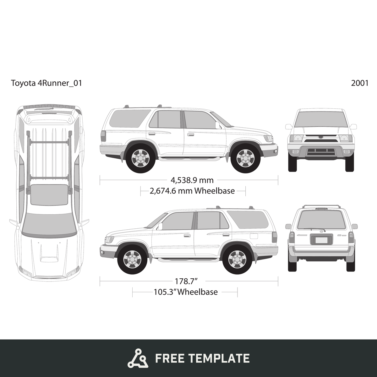 2001 Toyota 4 Runner free vector vehicle wrap template - GravBase