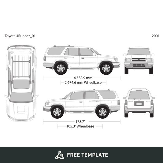 2001 Toyota 4 Runner free vector vehicle wrap template - GravBase