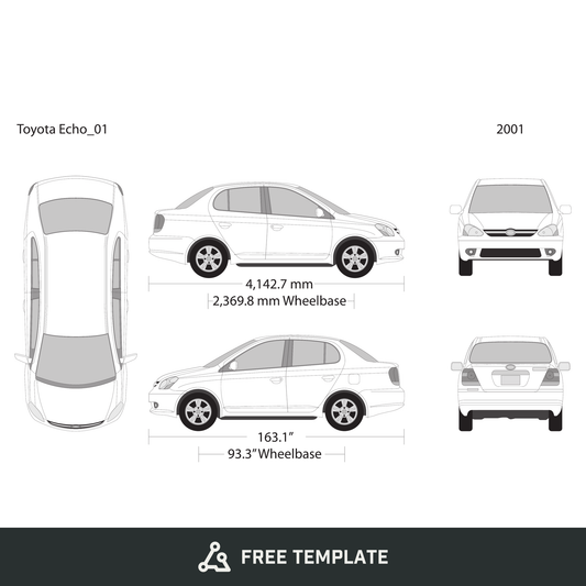2001 Toyota Echo free vector vehicle wrap template - GravBase