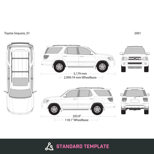 2001 Toyota Sequoia vector wrap template, Design-Ready PDF - GravBase