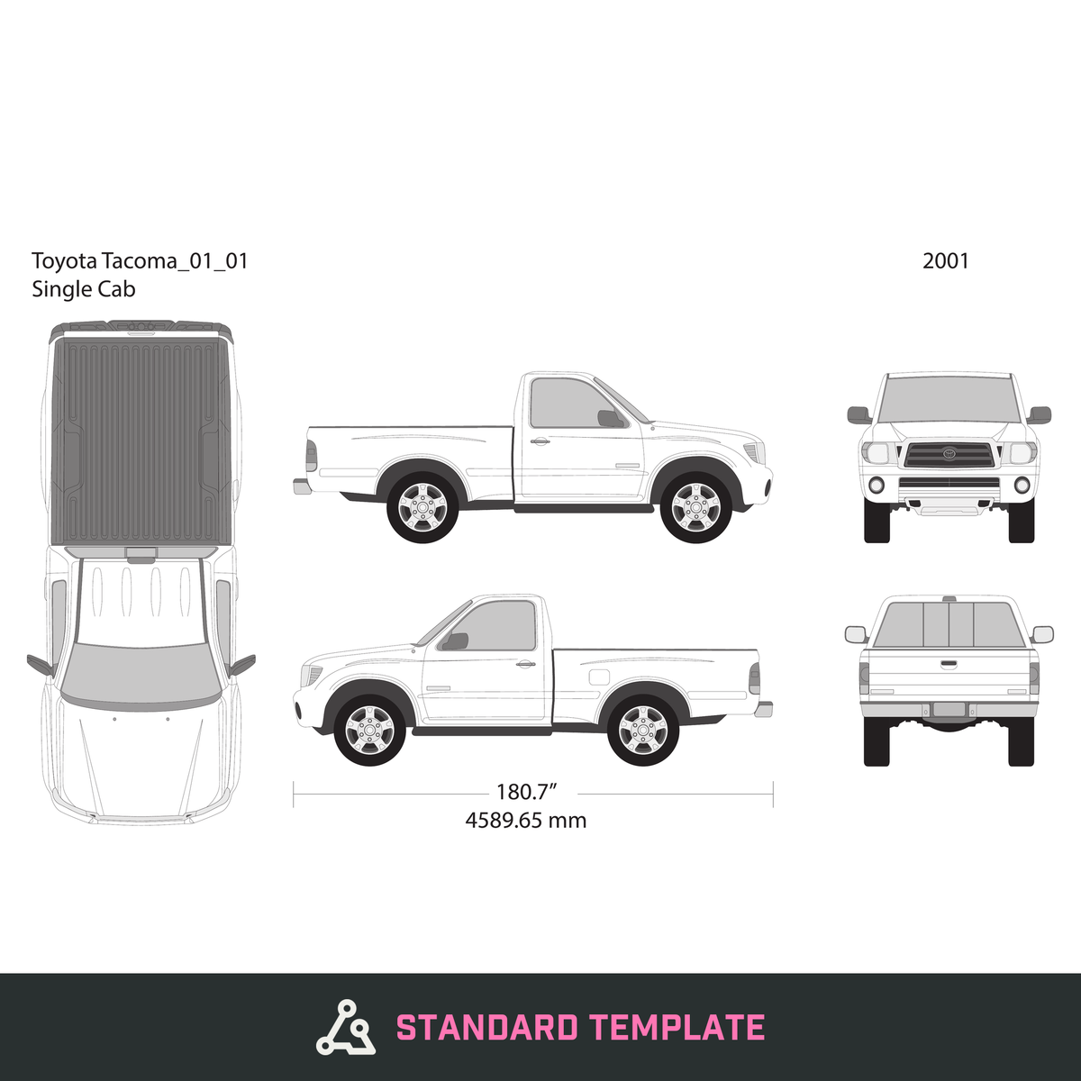 2001 Toyota Tacoma vector wrap template V01, Design-Ready PDF - GravBase