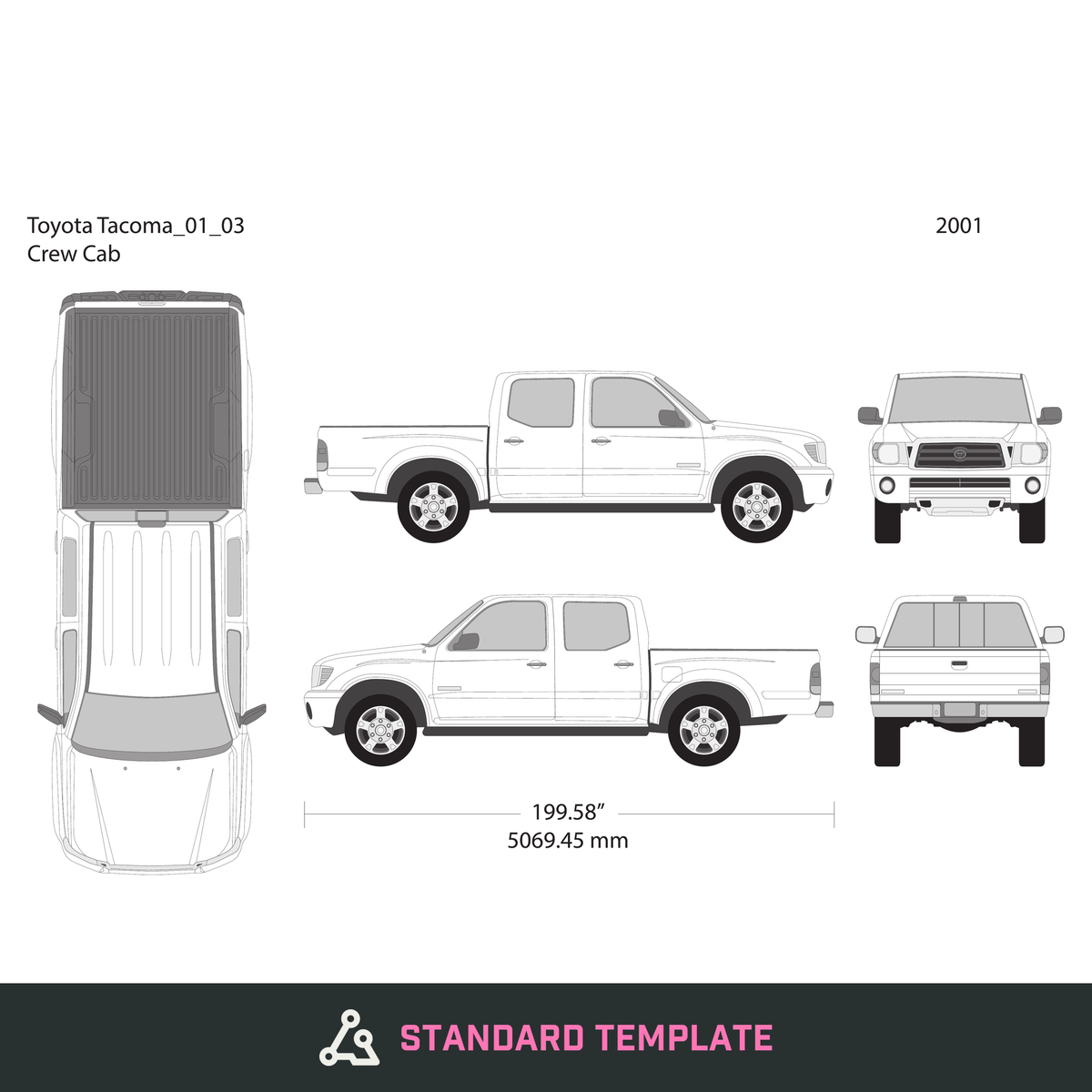 2001 Toyota Tacoma vector wrap template V03, Design-Ready PDF - GravBase