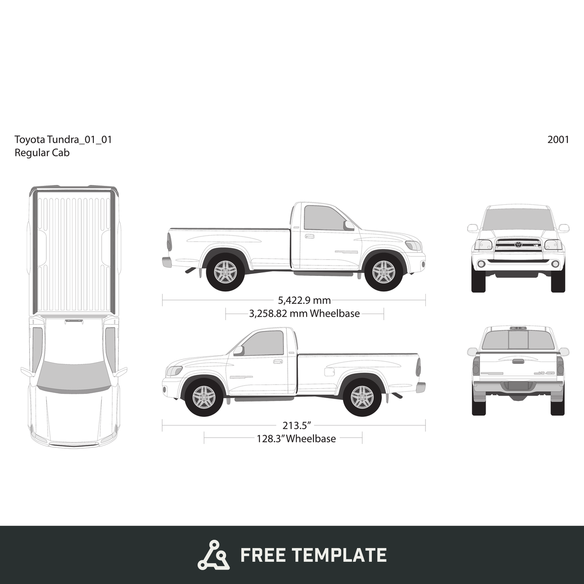 2001 Toyota Tundra free vector vehicle wrap template - GravBase