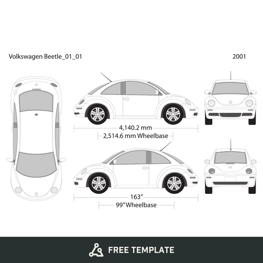2001 Volkswagen Beetle free vector vehicle wrap template - GravBase