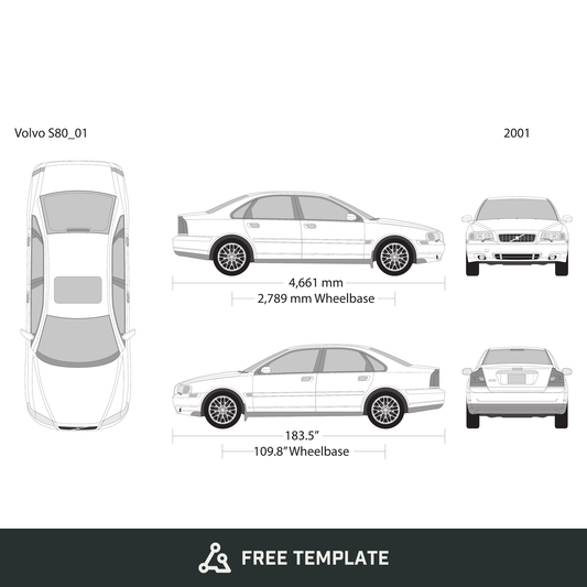 2001 Volvo S80 free vector vehicle wrap template - GravBase
