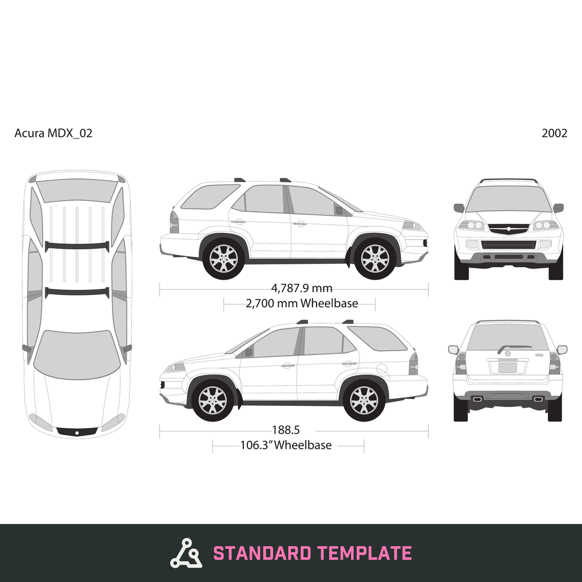 2002 Acura MDX vector wrap template, Design-Ready PDF - GravBase