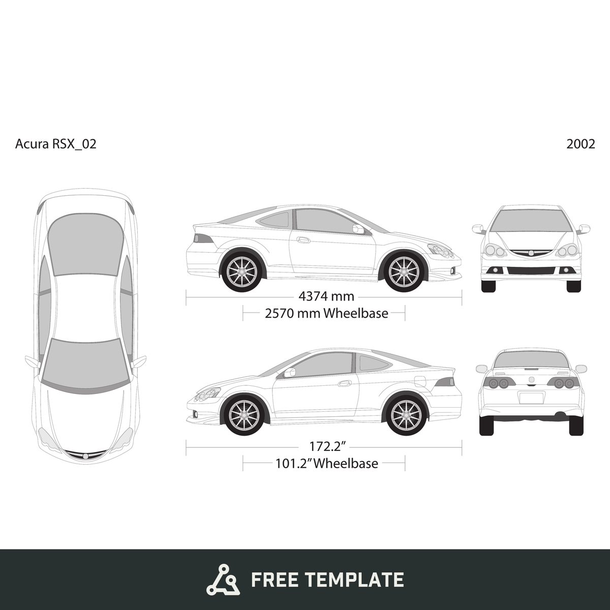 2002 Acura RSX free vector vehicle wrap template - GravBase