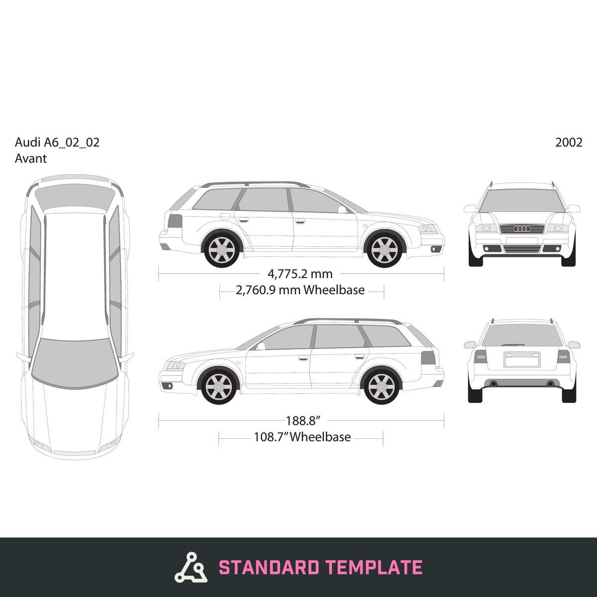 2002 Audi A6 vector wrap template V02, Design-Ready PDF - GravBase