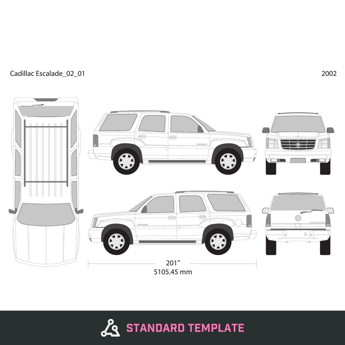 2002 Cadillac Escalade vector wrap template, Design-Ready PDF - GravBase