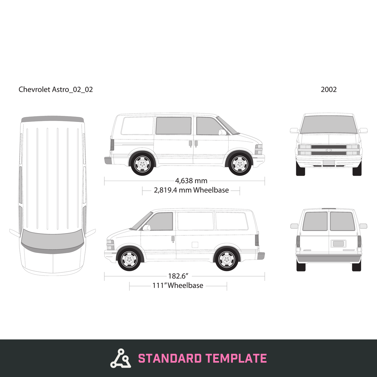 2002 Chevy Astro vector wrap template V02, Design-Ready PDF - GravBase