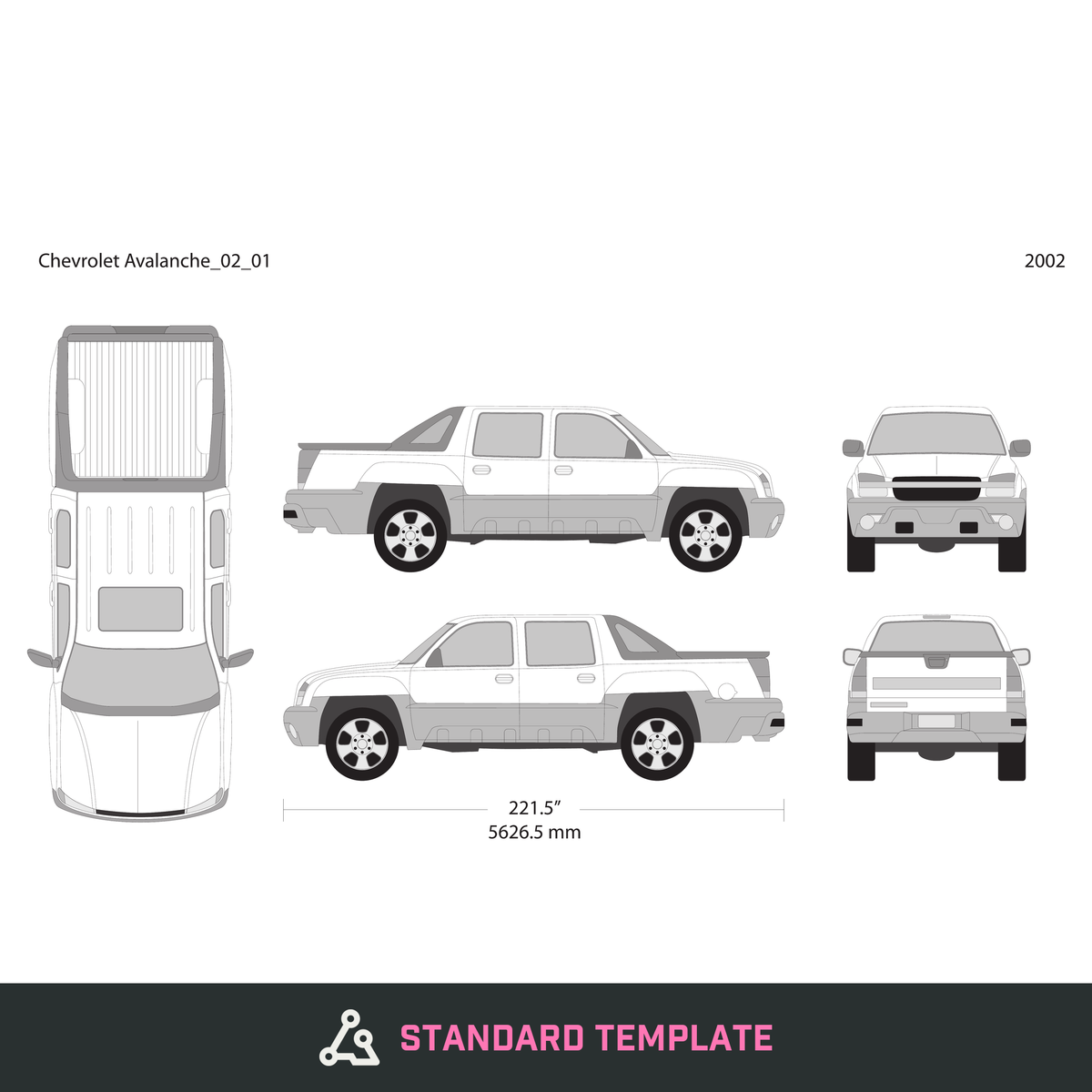 2002 Chevy Avalanche vector wrap template, Design-Ready PDF - GravBase