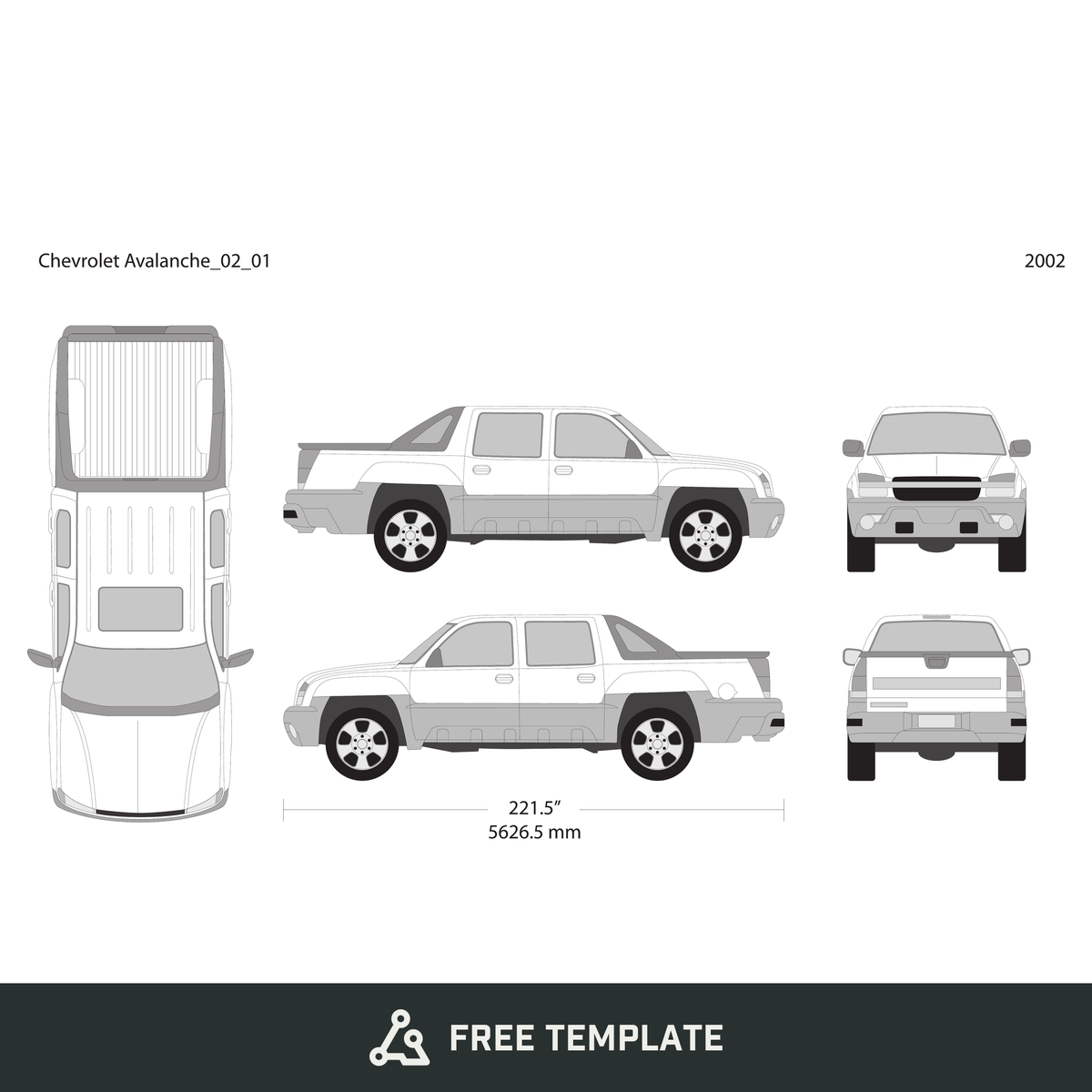 2002 Chevy Avalanche free vector vehicle wrap template - GravBase