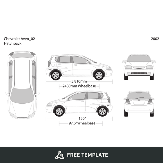 2002 Chevy Aveo Hatchback free vector vehicle wrap template - GravBase