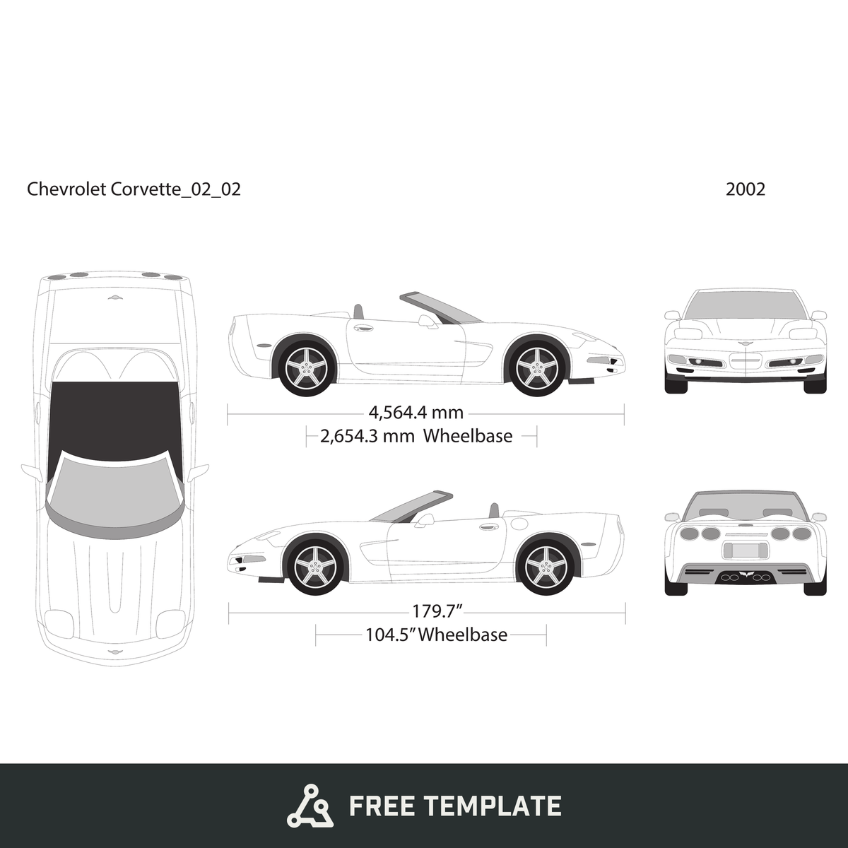 2002 Chevy Corvette free vector vehicle wrap template - GravBase