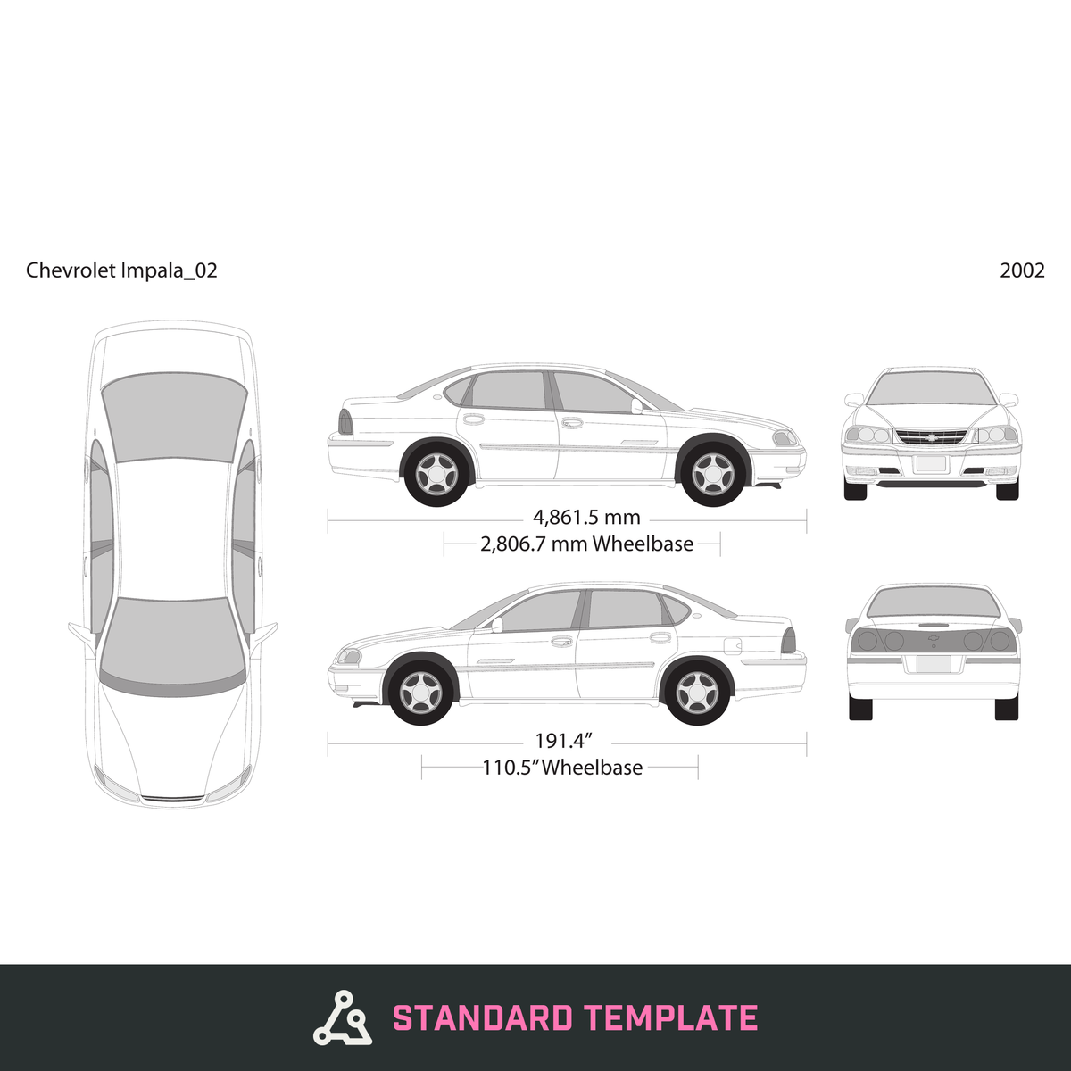 2002 Chevy Impala vector wrap template, Design-Ready PDF - GravBase