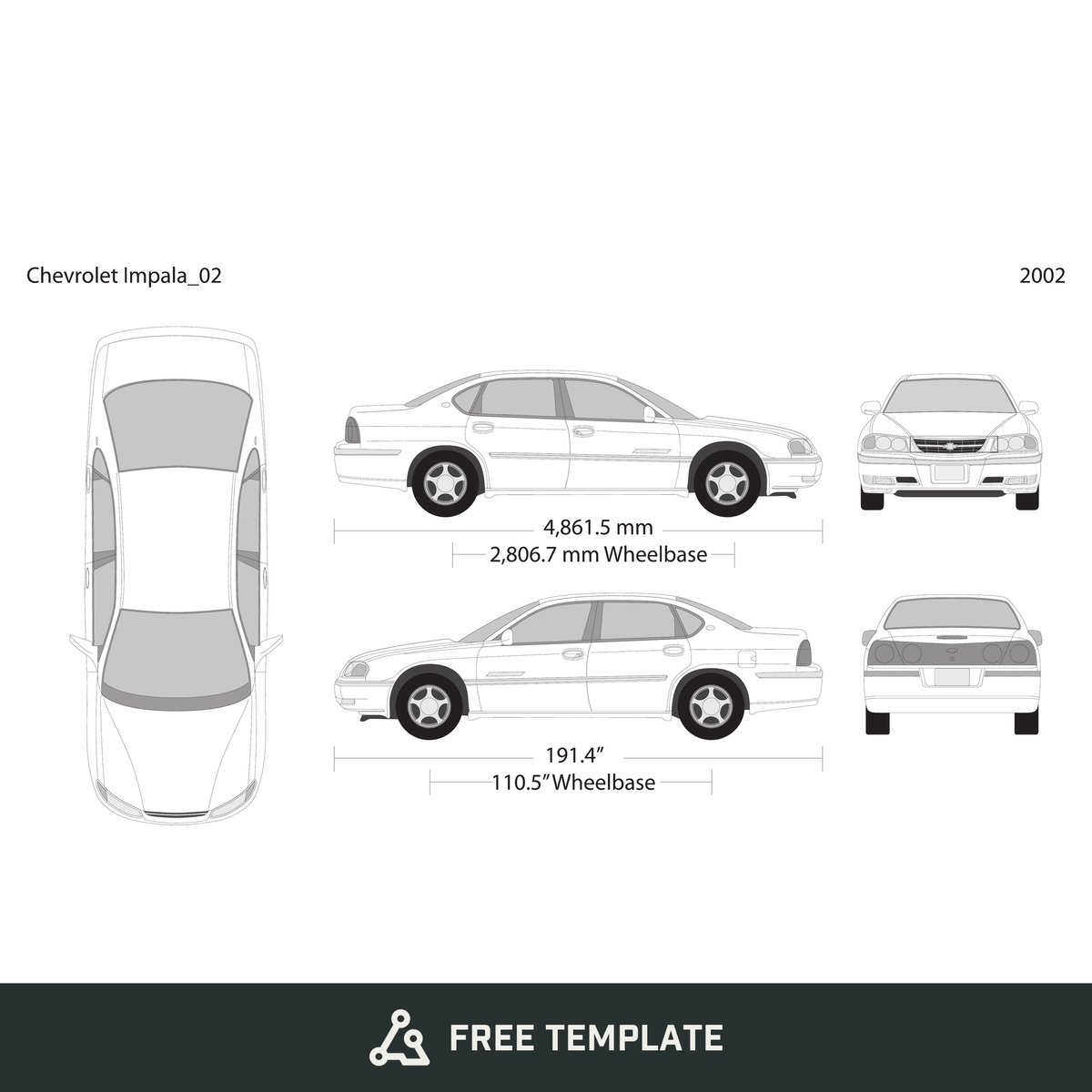 2002 Chevy Impala free vector vehicle wrap template - GravBase