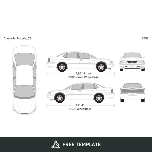 2002 Chevy Impala free vector vehicle wrap template - GravBase