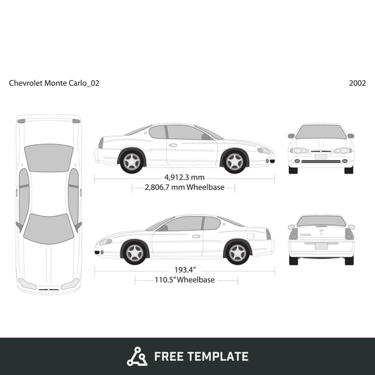 2002 Chevy Montcarl free vector vehicle wrap template - GravBase