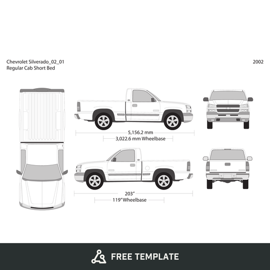 2002 Chevy Silverado 1500 free vector vehicle wrap template - GravBase