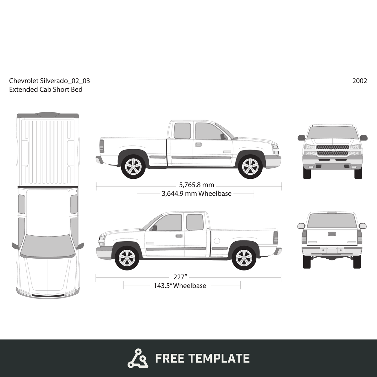 2002 Chevy Silverado 1500 free vector vehicle wrap template - GravBase